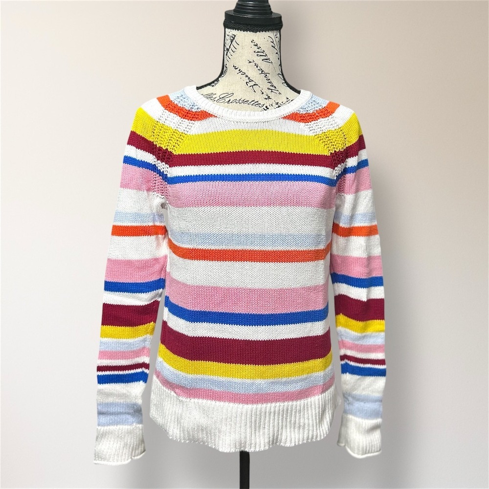 GAP Womens XS Multicolor Stripe Cotton Knit Crewneck Sweater Pullover Preppy - Picture 2 of 10